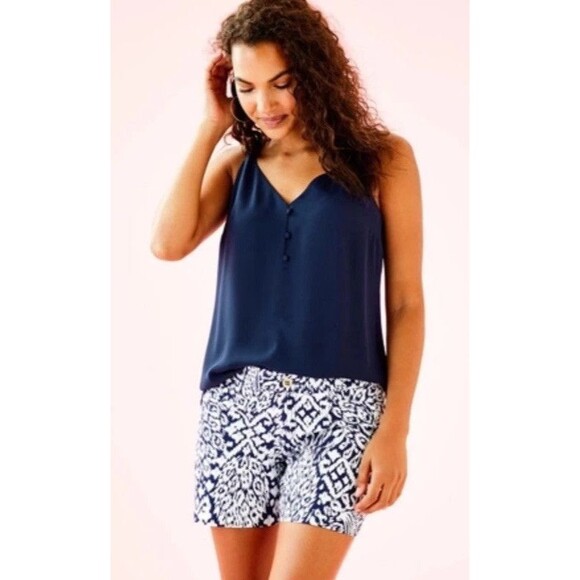 Lilly Pulitzer Shorts Womens 6 Kelly Stretch Navy Pineapple Party Resort Pockets - Picture 2 of 7